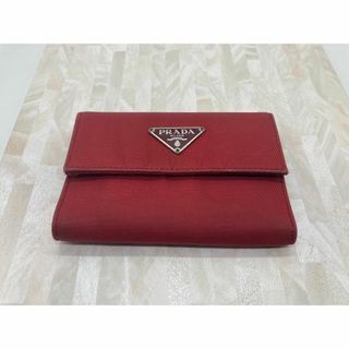 プラダ(PRADA)のPRADA　プラダ　トライアングル　Wホック財布　レッド　美品　正規品(財布)