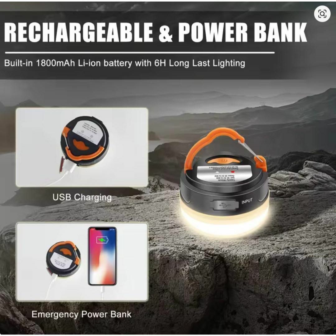 新品2個セット LEDキャンプランタン テントランプ USB 充電式 スポーツ/アウトドアのアウトドア(ライト/ランタン)の商品写真