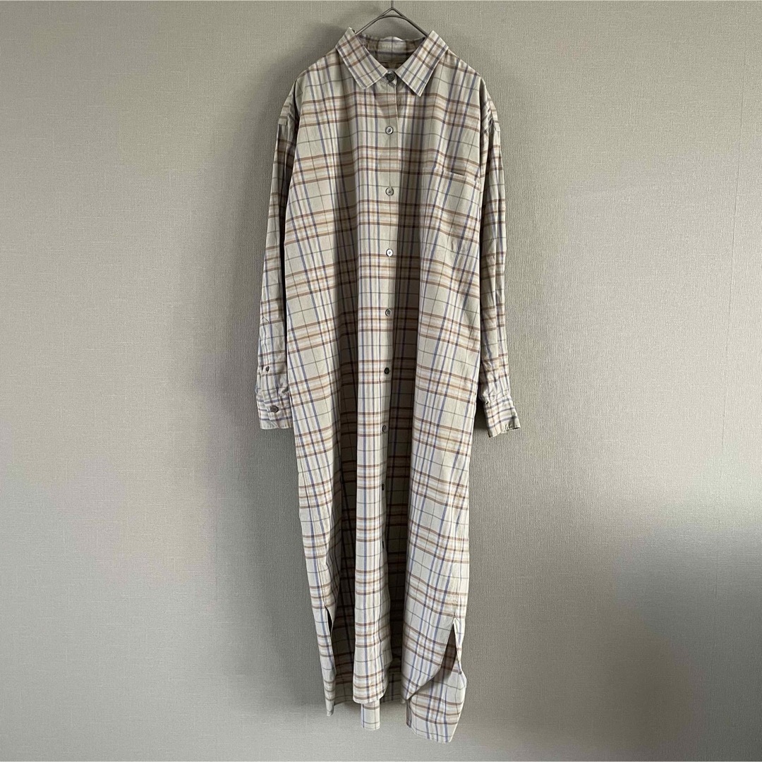 【ほぼ未使用】LENO リノ OPEN FRONT DRESS チェックシャツ レディースのワンピース(ロングワンピース/マキシワンピース)の商品写真