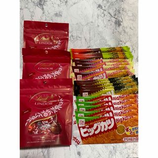 LINDORミルクチョコレート4P×3袋 ビッグカツ 4種×5枚セット(菓子/デザート)