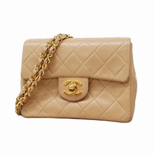 シャネル(CHANEL)の【5fd5257】シャネル ショルダーバッグ ミニマトラッセ チェーンショルダー ラムスキン ベージュ ゴールド金具【中古】レディース(ショルダーバッグ)