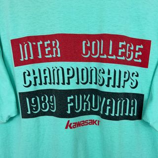 Kawasaki カワサキ Tシャツ 胸ロゴ 企業ロゴ ターコイズ Lサイズ メンズ 古着 アメカジ ストリート(Tシャツ/カットソー(半袖/袖なし))