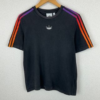 adidas アディダス Tシャツ トレフォイル スリーストライプス グラデーション ブラック Sサイズ レディース 古着 スポーツMIX ストリート(Tシャツ(半袖/袖なし))