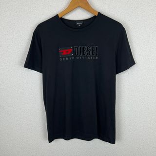 DIESEL ディーゼル Tシャツ 刺繍ロゴ DENIM DIVISION ブラック XLサイズ メンズ 古着 ストリート アメカジ(Tシャツ/カットソー(半袖/袖なし))