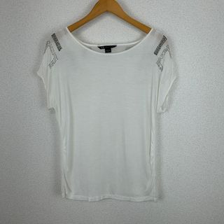 ARMANI EXCHANGE アルマーニエクスチェンジ デザインショルダーTシャツ ホワイト レディース 古着 モード(Tシャツ(半袖/袖なし))