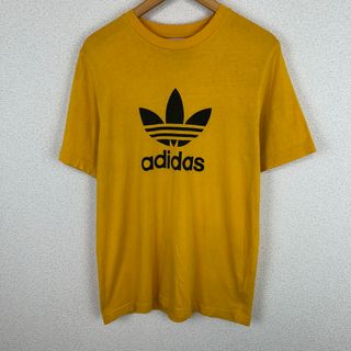 adidas アディダス トレフォイルTシャツ ビッグロゴ イエロー Lサイズ メンズ 古着 ストリート スポーツMIX(Tシャツ/カットソー(半袖/袖なし))