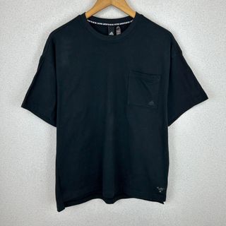 adidas アディダス ポケットTシャツ ネックロゴテープ ブラック Sサイズ メンズ 古着 ストリート スポーツMIX(Tシャツ/カットソー(半袖/袖なし))