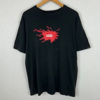 VANS ヴァンズ Tシャツ ボックスロゴ スプラッシュプリント ブラック XLサイズ メンズ 古着 ストリート スポーツMIX(Tシャツ/カットソー(半袖/袖なし))