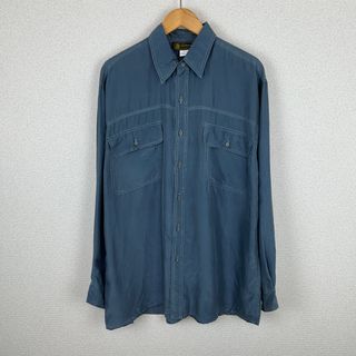 Goldhorse ゴールドホース シルクシャツ ワークデザイン 長袖 ブルー Lサイズ メンズ 古着 アメカジ フェード(シャツ)