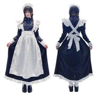 IRIWA 英国風 メイド服 ロング 黒白 ワンピース ハロウィン コスプレ衣装(その他)