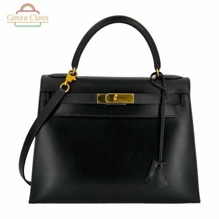 エルメス(HERMES)のHERMES エルメス ケリー28外縫い ボックスカーフ ブラック ○Z刻印 （1996年製） ゴールド金具 2WAY ハンドバッグ ショルダーバッグ レディース ヴィンテージバッグ 黒 Ginza Class Luxury Shop(ショルダーバッグ)