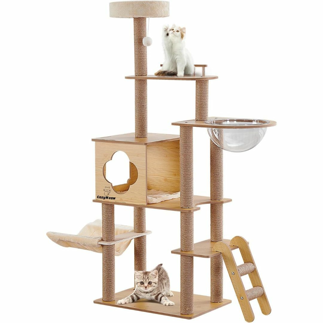 キャットタワー ハンモック 木製 スリムデザイン 大型猫用 老猫や肥満猫　子猫向 81mXRiyX9lL._UF350,350_QL80_.jpg
