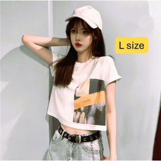 n120【新品未使用】トレンド Tシャツ 半袖 ホワイト レディース Lサイズ(Tシャツ(半袖/袖なし))