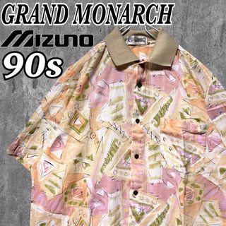 ヴィンテージ(VINTAGE)の希少★90s ミズノ製 総柄シャツ リブ襟 ヴィンテージ 古着 ピンク オレンジ(シャツ)
