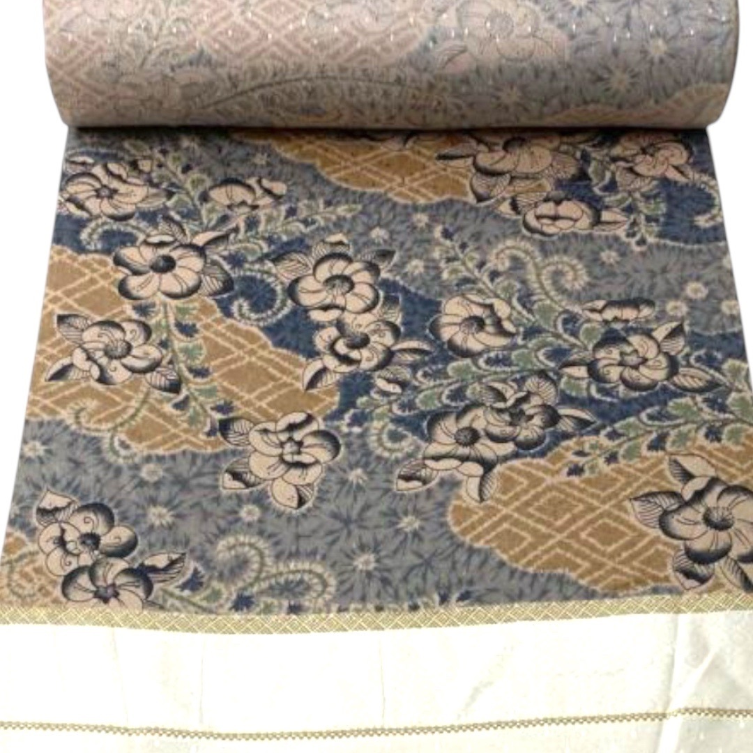 *着物反物*　結城紬藍色と辻ヶ花　大人の兵児帯　半幅帯　長尺475　ハンドメイド 着物反物* 結城紬藍色と辻ヶ花 大人の兵児帯 半幅帯 長