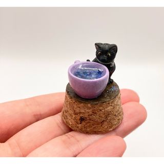 黒猫と夜空のコーヒー　光るミニチュア　ガラスドーム入り(その他)