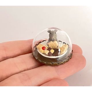 ねずみのスイーツタイム|ミニチュアクッキー　ガラスドーム(その他)