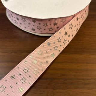 3メートル　グログランリボン　星　ピンク(各種パーツ)