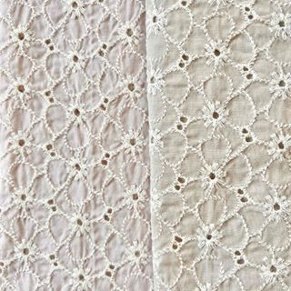 花柄コットンレース刺繍生地　ライトベージュ　ベビーピンク 2色セット(生地/糸)