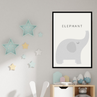 08.ELEPHANT　かわいい動物　北欧　インテリア　教育用　アートポスター(その他)