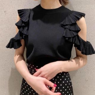 SNIDEL - SNIDEL プリーツラッフルスリーブニットプルオーバー BLK