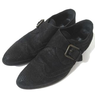 ドルチェアンドガッバーナ(DOLCE&GABBANA)の美品 DOLCE&GABBANA ドルチェ&ガッバーナ スエード ウィングチップ シングルモンク ドレスシューズ 6サイズ 約25cm ブラック メンズ 古着 中古 USED(ドレス/ビジネス)