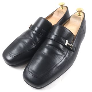エルメス(HERMES)の美品▼HERMES エルメス 2023年製 231992 レザー シルバー金具 Hロゴ スクエアトゥ 2WAY ローファー ブラック 43 イタリア製 メンズ(その他)