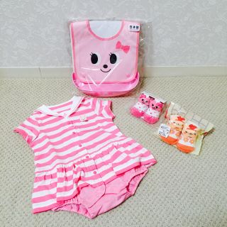 ミキハウス(mikihouse)のミキハウス♡新品 エプロン ロンパース 靴下 セット おまけ付き♡(ロンパース)