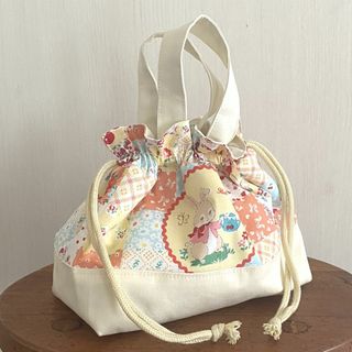 保冷お弁当袋　レトロアニマルE　巾着ランチバック　保冷バッグ　ハンドメイド585(キッチン小物)