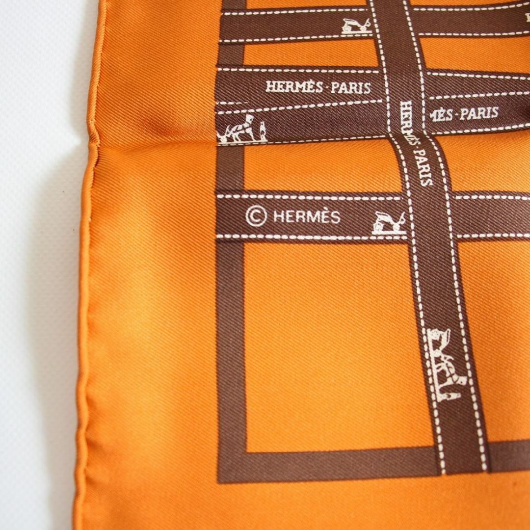 HERMES カレ90 ボルデュックリボン オレンジ スカーフ 箱無し