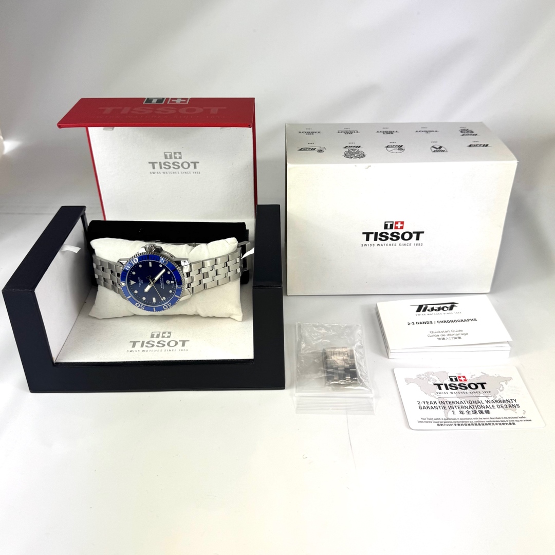 TISSOT(ティソ)の【美品・動作良好】ティソ TISSOT シースター1000 パワーマティック80 T120407A 自動巻 青 デイト表示 裏スケ 30気圧防水 中古 腕時計 メンズ メンズの時計(腕時計(アナログ))の商品写真