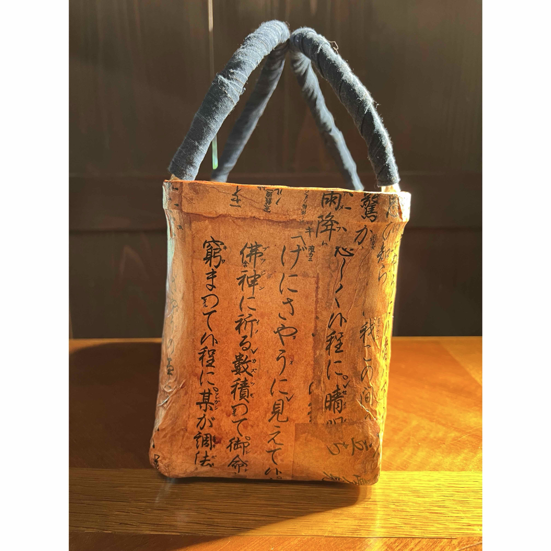 一閑張り 一閑張りバック 大 藍染 正絹犬張子 古布
