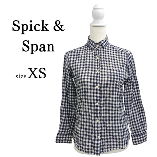 スピックアンドスパン(Spick & Span)の★長袖シャツ ブラウス 紺×白色 ギンガム チェック柄 シワ加工(シャツ/ブラウス(長袖/七分))