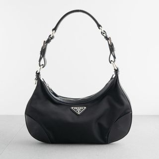PRADA - プラダ ショルダーバッグ ブラック ナイロン レザー シルバー ホーボー