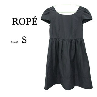 ロペ(ROPE’)の★フレンチスリーブ  ミニワンピース 紺 後ろリボン 日本製(ミニワンピース)