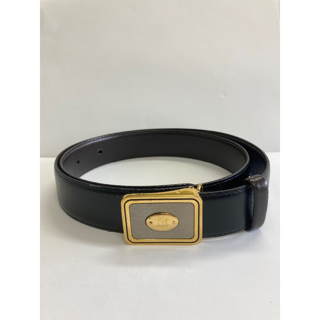 美品 dunhill 2306 ベルト レザー ロゴ型押し シルバー金具 黒