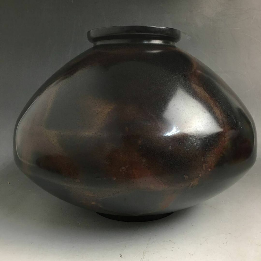 高岡銅器 般若勘渓作 銅製 花瓶 栞 共布 共箱付 在銘 鋳銅花器 古美術品 高 高岡銅器 般若勘渓作 銅製 花瓶 栞 共布 共箱付 在銘 鋳