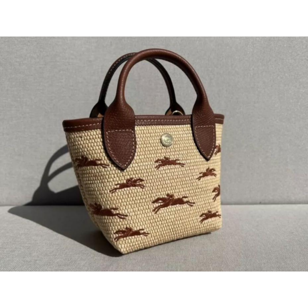 ロンシャン ル パニエ プリアージュ XS トップ かごバッグ ブラウン WB LONGCHAMP - ロンシャン ル パニエ プリアージュ XS トップ かご