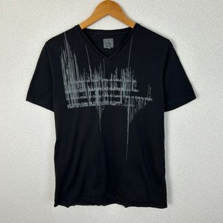 ck Calvin Klein カルバンクライン グラフィック Vネック 半袖Tシャツ ブラック メンズ 古着 モード(Tシャツ/カットソー(半袖/袖なし))