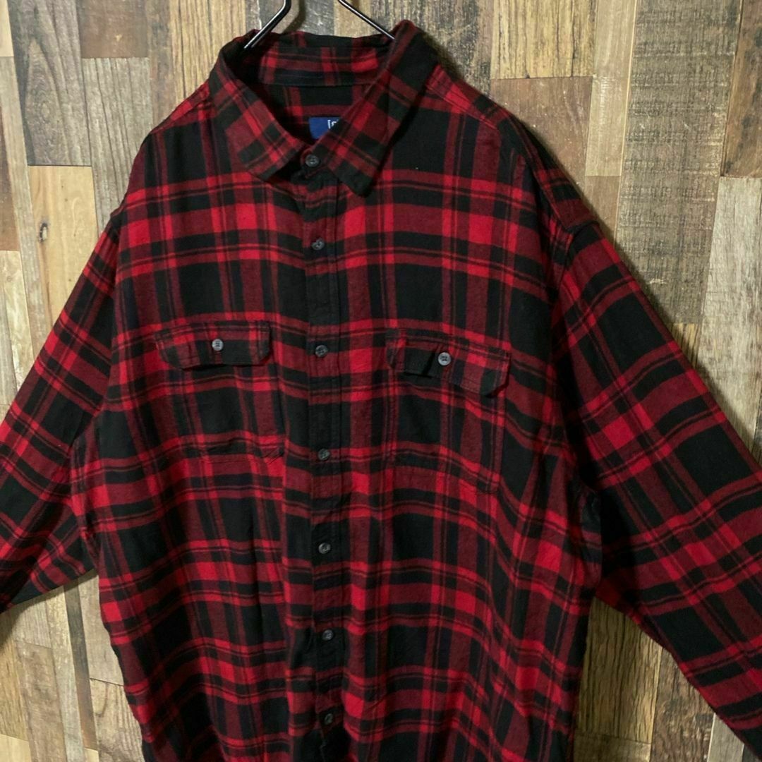 XL メンズ マドラスチェック レッド 古着 ボタンダウンシャツ 長袖 シャツ メンズのトップス(シャツ)の商品写真