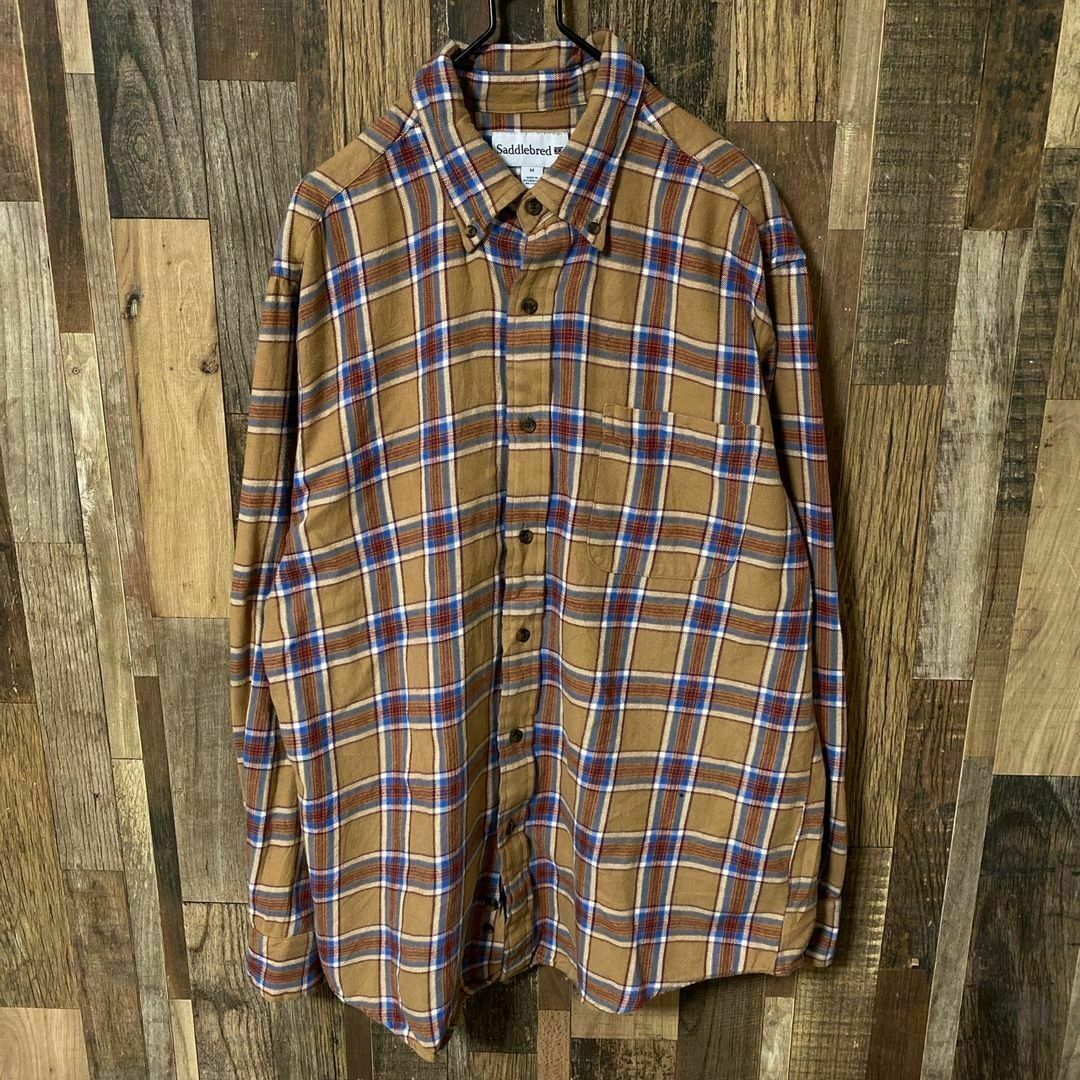 古着 マドラスチェック M ベージュ メンズ ボタンダウンシャツ 長袖 シャツ メンズのトップス(シャツ)の商品写真