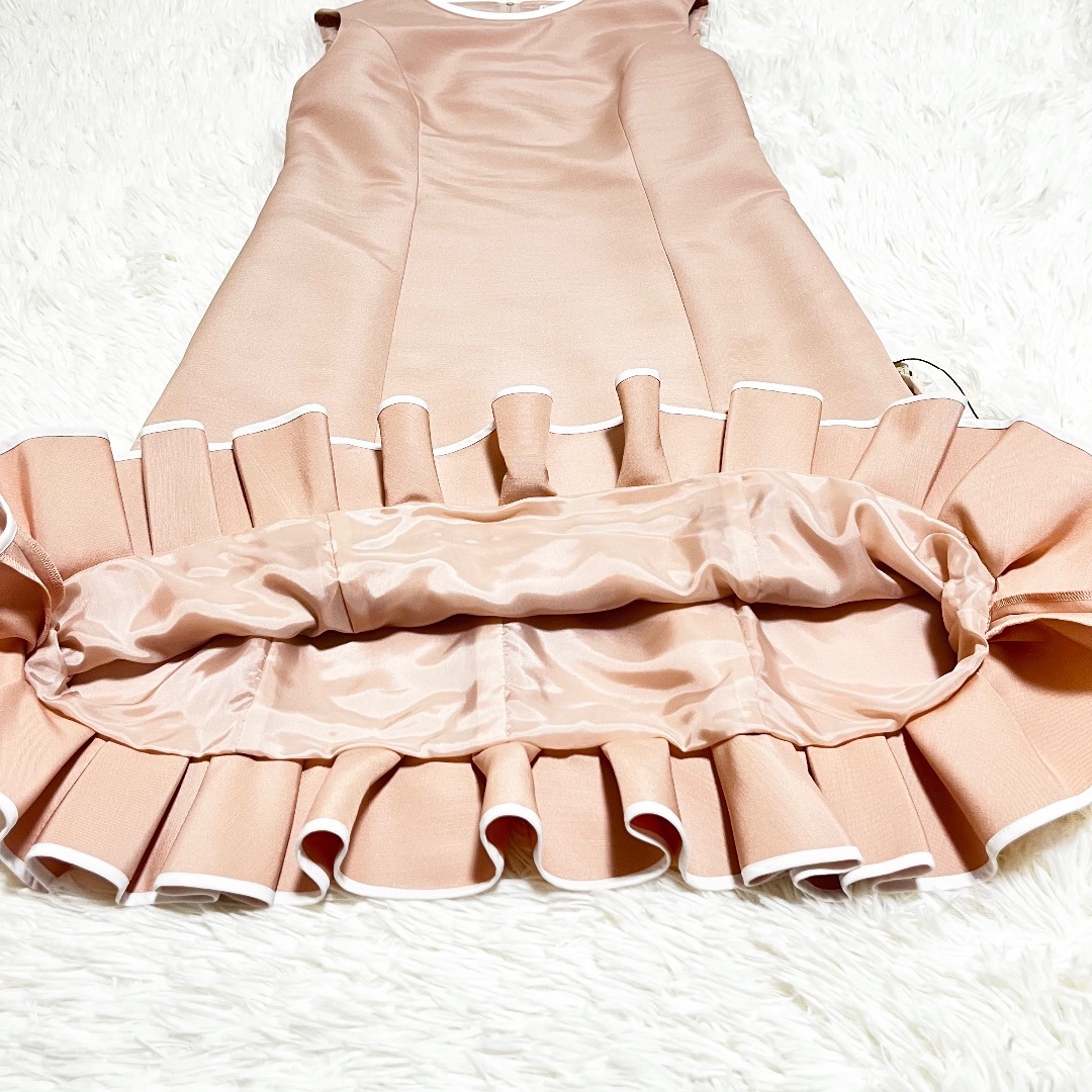 タグ付✨️FOXEY シルク ワンピース ラッフルヘムドレス フリル ピンク 38 FOXEY - タグ付✨️FOXEY シルク ワンピース ラッフルヘムドレス