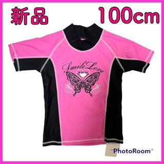 A 新品 ラッシュガード 100cm 水着 トップス 半袖 ピンク 水泳 プール(水着)