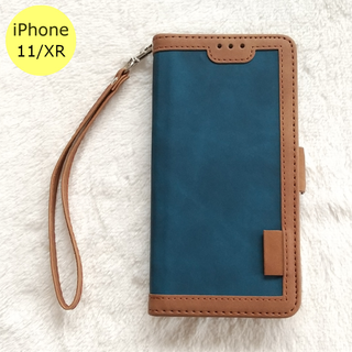 レトロ 手帳型 iPhone11/XRケース ブルー(iPhoneケース)