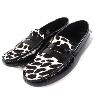 極美品△TOD’S トッズ XXW00G000101VD0002 GOMMINI レオパード柄 ハラコ切替 パテントレザー ローファー ドライビングシューズ ブラック 37 保存袋付き イタリア製 レディース(その他)