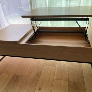 ニトリ(ニトリ)の美品】ニトリ　昇降リビングテーブル(Nヒバリ 120 LBR）(ローテーブル)