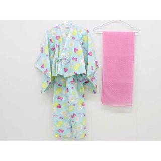 メゾピアノ(mezzo piano)のメゾピアノ セパレート浴衣×帯セット 140cm キッズ 女児 ミントブルー×ピンク【新品 未使用品】【新入荷!】▽(和服/着物)