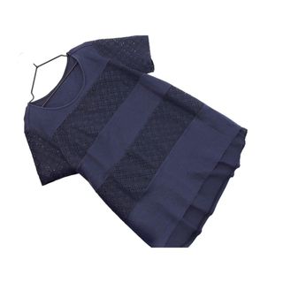 トランスワーク(TRANS WORK)のTRANS WORK トランスワーク 切替 レース カットソー size38/紺 ■◆ レディース(カットソー(半袖/袖なし))
