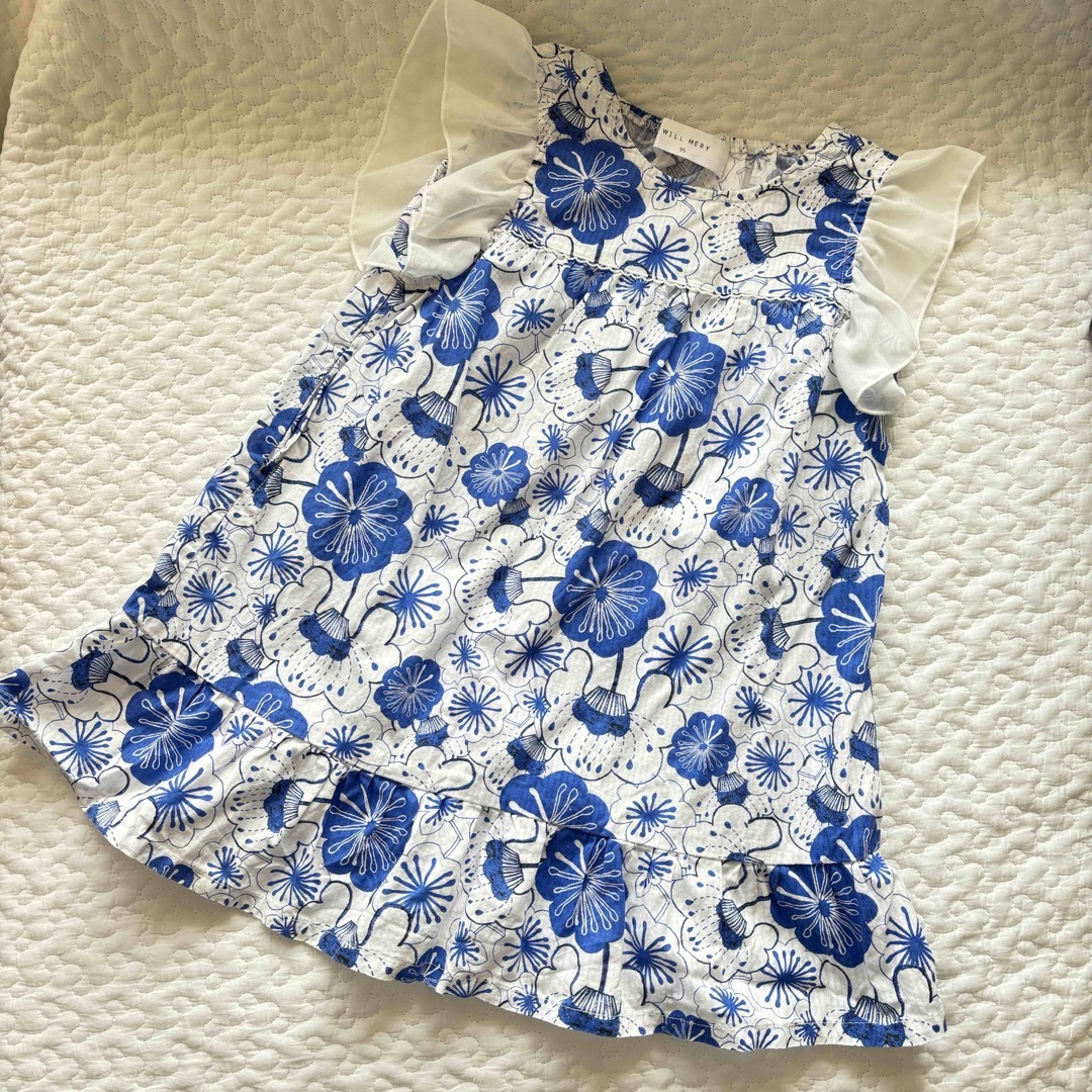 WILL MERY(ウィルメリー)のWILL MERY ブルー　花柄ワンピース　95 キッズ/ベビー/マタニティのキッズ服女の子用(90cm~)(ワンピース)の商品写真