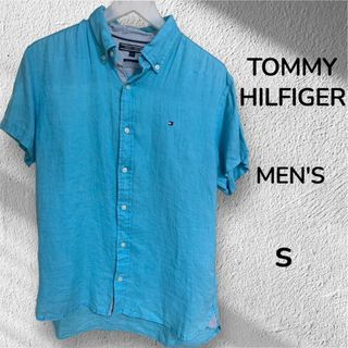 TOMMY HILFIGER - トミーヒルフィガー リネンシャツ メンズS ブルー オシャレ 上質 麻100%